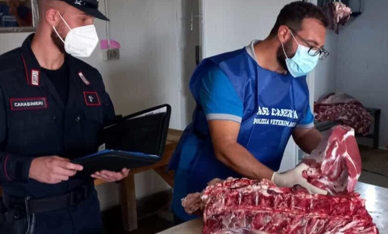 Maxi sequestro di carne in provincia di Caserta. I militari della Stazione Carabinieri Forestale di Castel Volturno hanno denunciato 3 persone